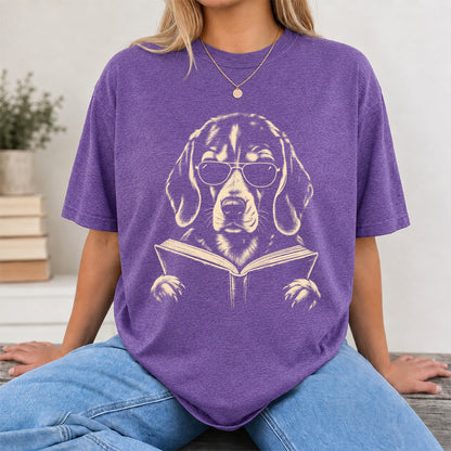 Beagle Reading Book Softstyle T-Shirt | Book Lover Gift Heather Purple