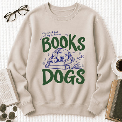 Introverted But Willing To Discuss Books And Dogs Crewneck Sweatshirt | Dog Lover & Reader Gift Sand