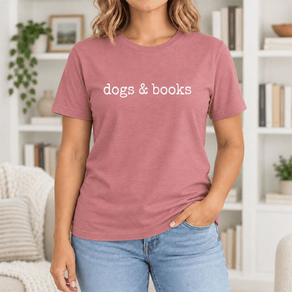 Dogs & Books Ultra-Soft Cotton T-Shirt | Dog Lover & Reader Gift Mauve