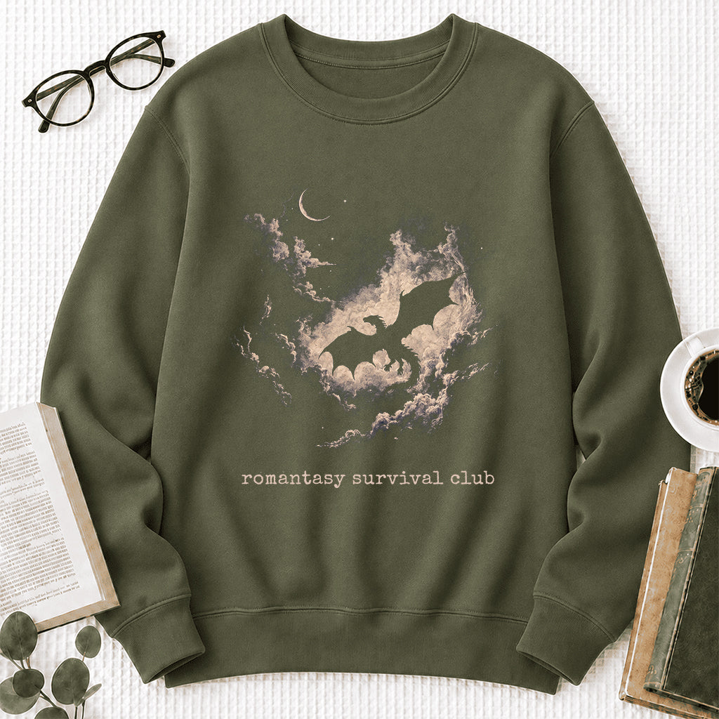 Dark Fantasy Dragon Clouds Crewneck Sweatshirt | Reader Gift Military Green