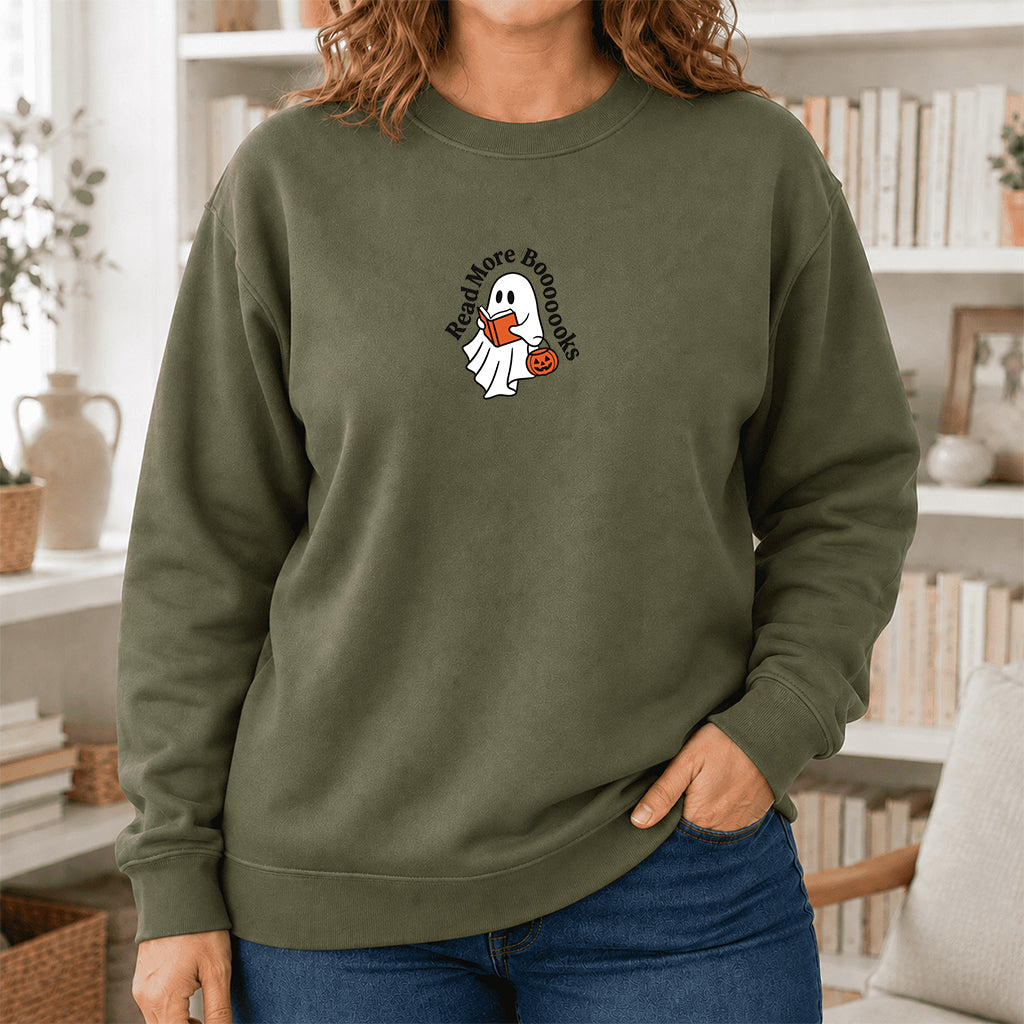 Read More Book Crewneck Sweatshirt | Halloween Reader Gift Military Green