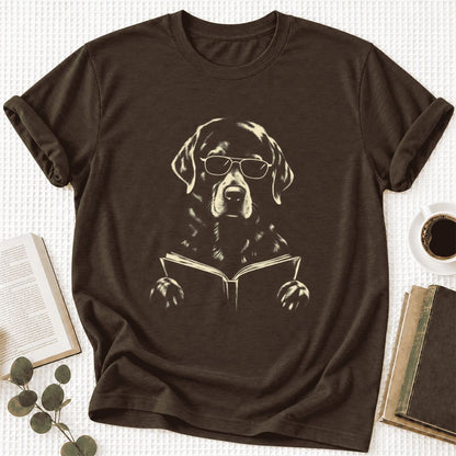 Labrador Retriever Reading Book Ultra-Soft Cotton T-Shirt | Dog Mom Reader Gift Brown