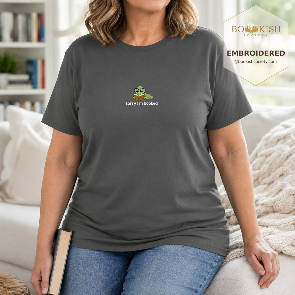 Sorry I'm Booked Embroidered Comfort Color® T-shirt | Book Lover Gift Pepper