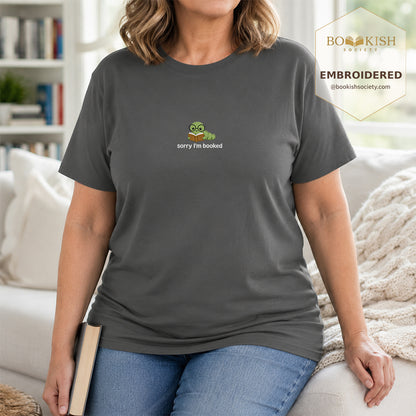 Sorry I'm Booked Embroidered Comfort Color® T-shirt | Book Lover Gift Pepper