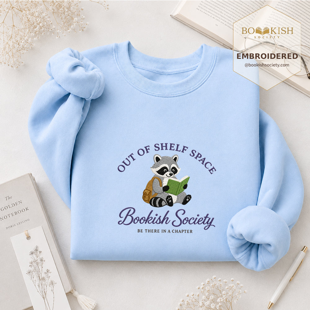 Funny Raccoon Embroidered Sweatshirt | Reader Gift Light Blue