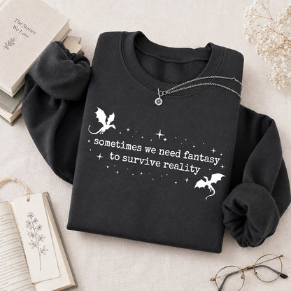 Sometimes We Need Fantasy Crewneck Sweatshirt | Reader Gift Dark Heather
