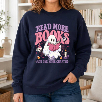 Read More Books Printed Sweatshirt | Halloween Book Lover Gift Navy
