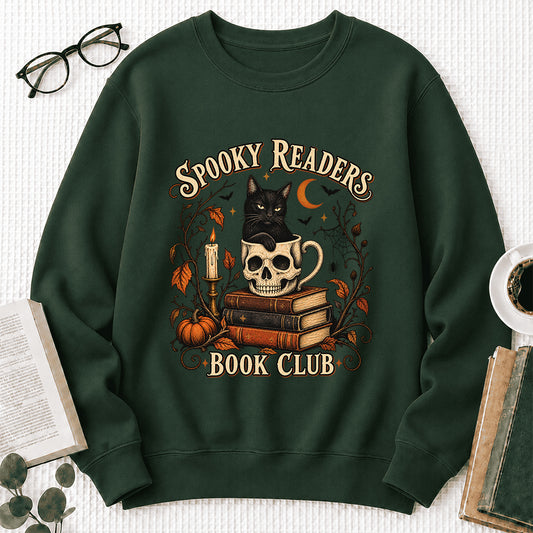 Spooky Reader Book Club Crewneck Sweatshirt | Halloween Book Lover Gift Forest Green