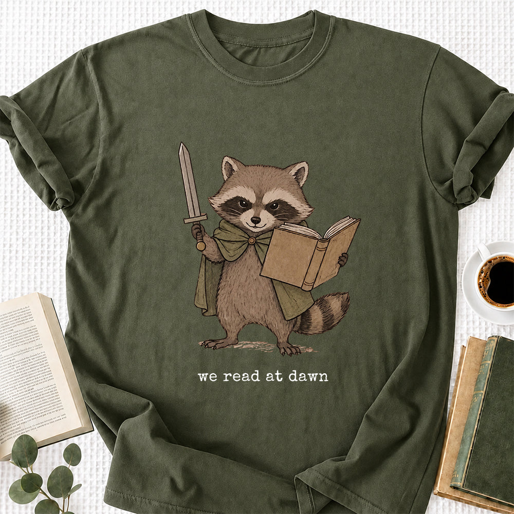 Funny Raccoon Reading Softstyle T-Shirt | Book Lover Gift Military Green