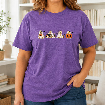 Spooky Golden Retrievers Book Club Printed T-Shirt | Halloween Book Lover Gift Heather Purple