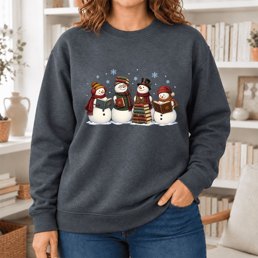 Bookish Snowman Club Softstyle Sweatshirt | Christmas Book Lover Gift Dark Heather