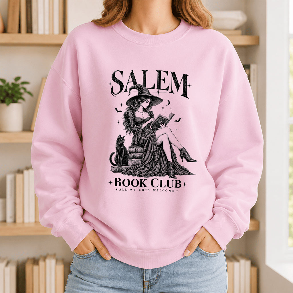 Salem Book Club Printed Sweatshirt | Spooky Book Lover Gift Light Pink