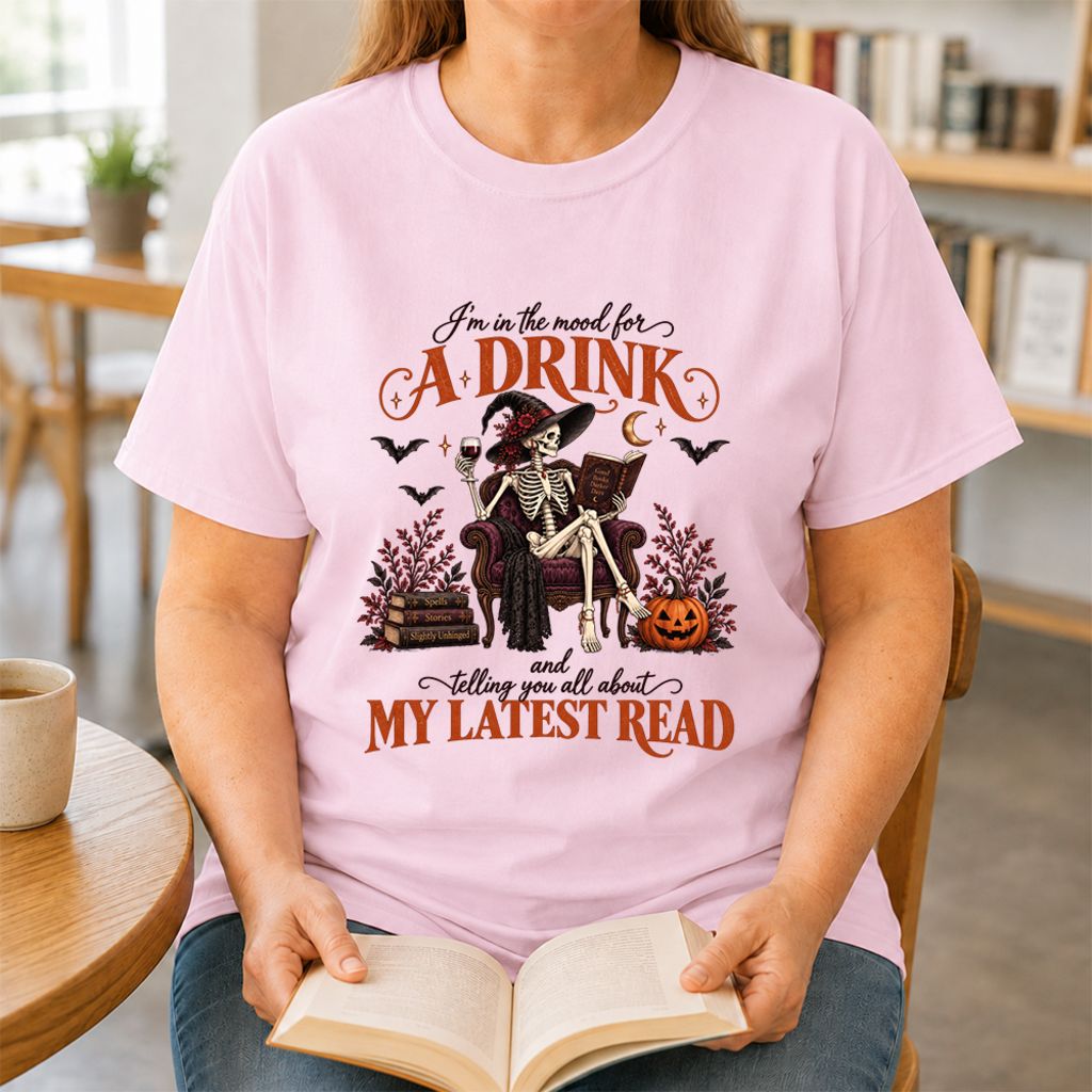 Telling You All About My Lastest Read Printed T-Shirt | Halloween Reader Gift Light Pink