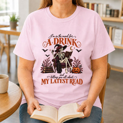 Telling You All About My Lastest Read Printed T-Shirt | Halloween Reader Gift Light Pink