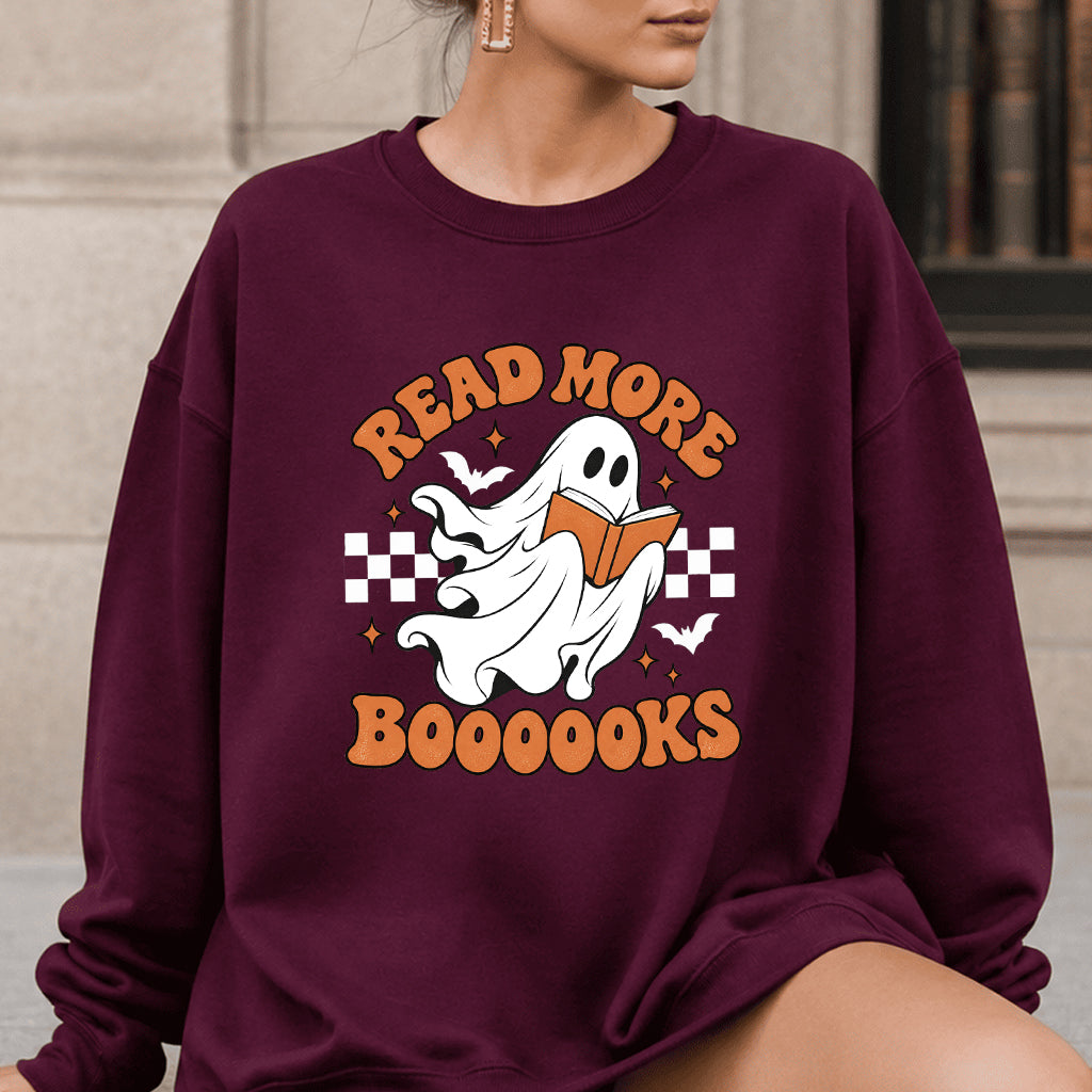 Read More Books Ghost Printed Sweatshirt | Halloween Book Lover Gift Maroon