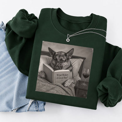 What Makes A Good Boy Crewneck Sweatshirt | Dog Lover Reader Gift Forest Green