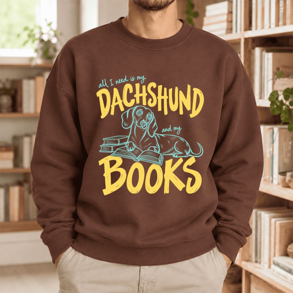 All I Need Is My Dachshund And My Books Softstyle Sweatshirt | Gift Cocoa