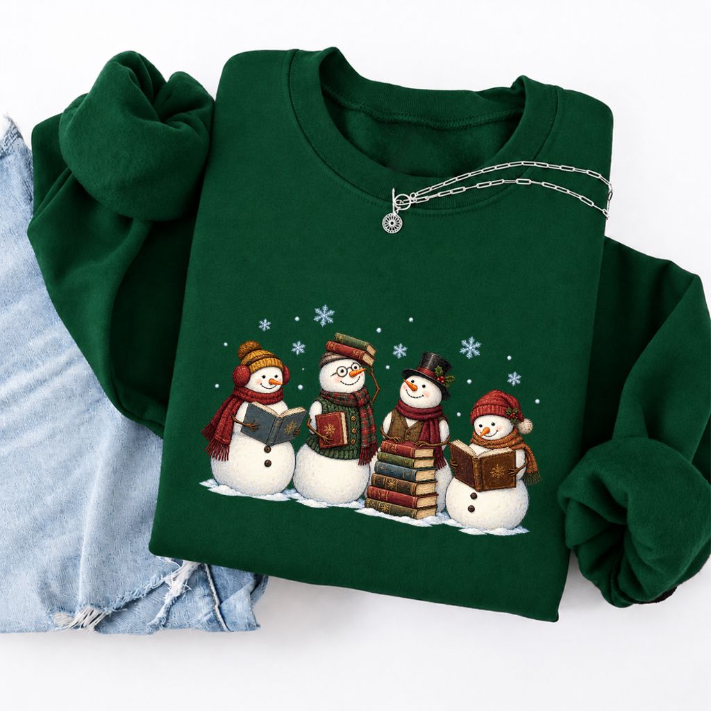 Bookish Snowman Club Softstyle Sweatshirt | Christmas Book Lover Gift Forest Green