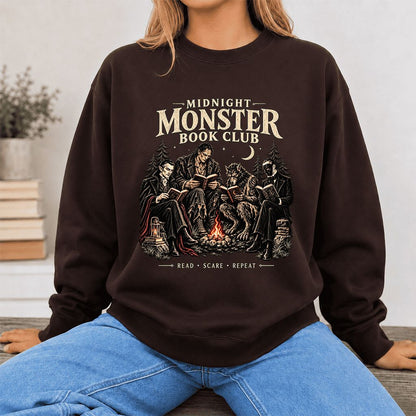 Midnight Monster Book Club Printed Sweatshirt | Halloween Book Lover Gift Dark Chocolate