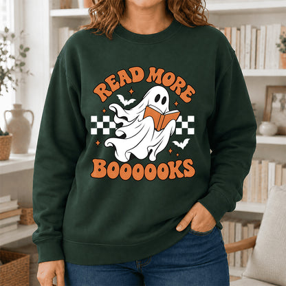Read More Books Ghost Printed Sweatshirt | Halloween Book Lover Gift Forest Green
