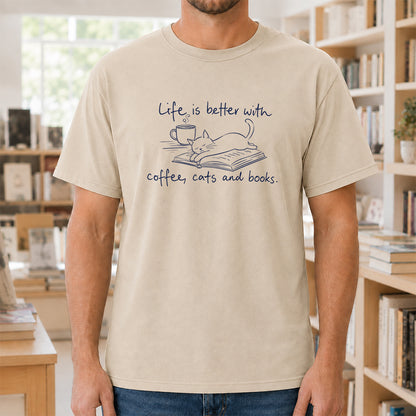 Funny Cats and Books Design Softstyle T-Shirt | Book Lover Gift Sand