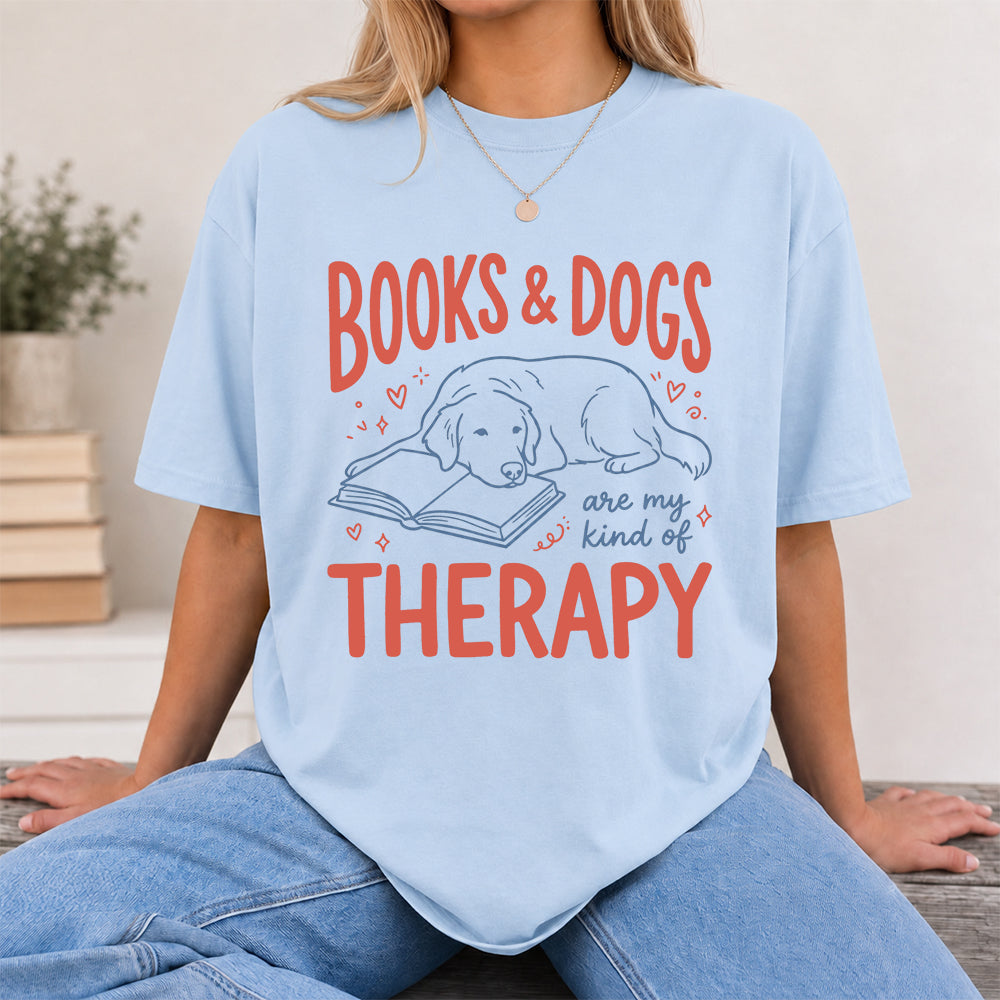 Give Me Books & Dogs Cotton T-Shirt | Dogs Lover & Reader Gift Light Blue