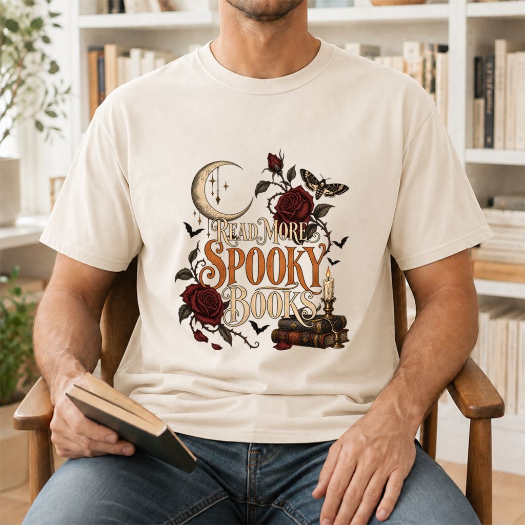 Read More Spooky Books Printed T-Shirt | Halloween Book Lover Gift Natural