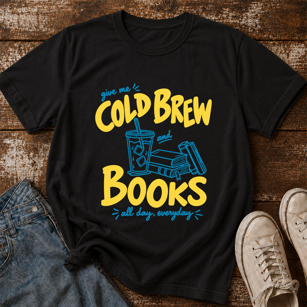 Give Me Cold Brew And Books Softstyle T-Shirt | Book Lover Gift Black