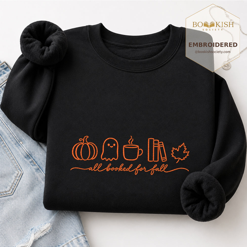 All Booked For Fall Embroidered Sweatshirt | Cozy Fall Reader Gift Black