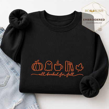 All Booked For Fall Embroidered Sweatshirt | Cozy Fall Reader Gift Black