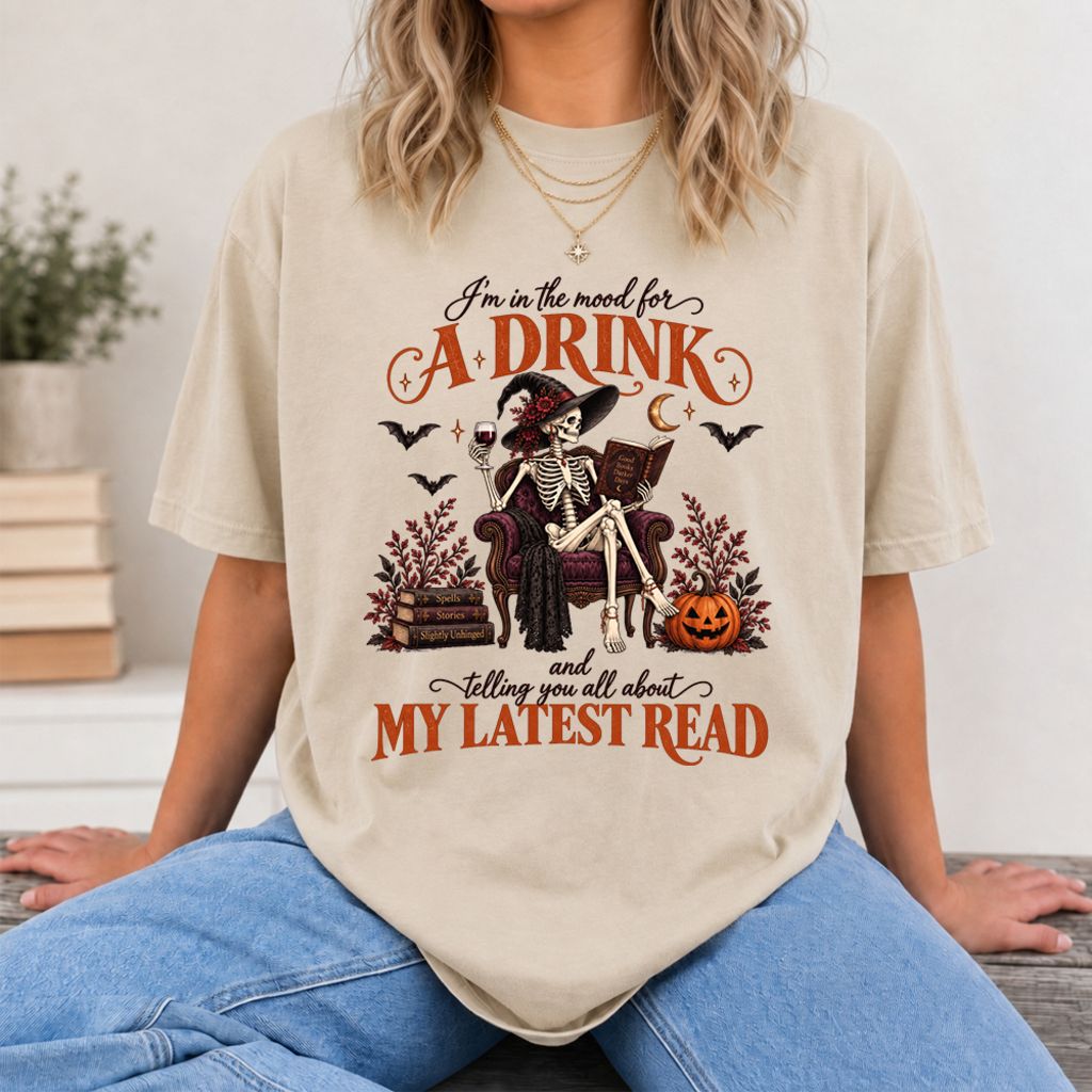 Telling You All About My Lastest Read Printed T-Shirt | Halloween Reader Gift Sand