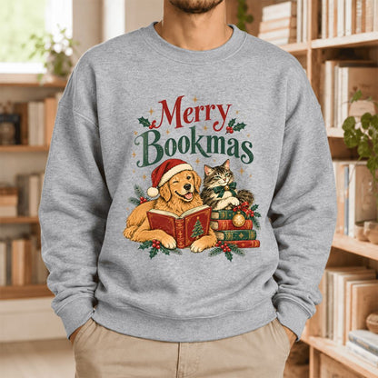 Merry Bookmas Softstyle Sweatshirt | Christmas Book Lover Gift Sport Grey
