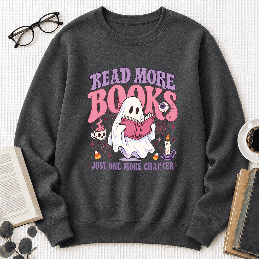 Read More Books Printed Sweatshirt | Halloween Book Lover Gift Dark Heather