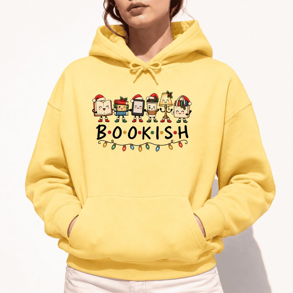 Christmas Bookish Things Softstyle Hoodie | Christmas Gift For Readers Yellow Haze