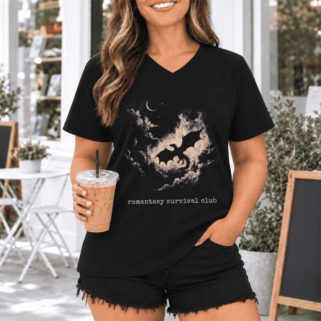Romantasy Survival Club Ultra-Soft V-Neck | Fantasy Book Lover Gift Black