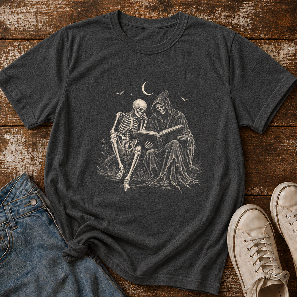 Halloween Reading Buddies Printed T-Shirt | Halloween Book Lover Gift Dark Heather