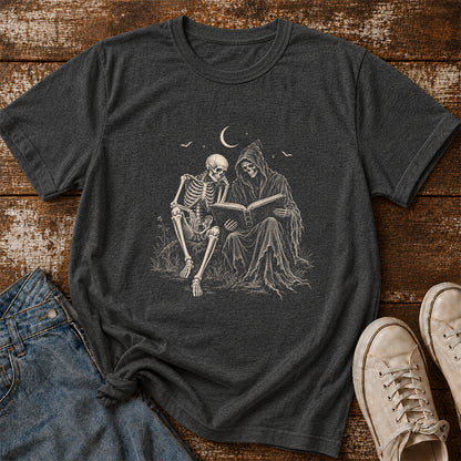 Halloween Reading Buddies Printed T-Shirt | Halloween Book Lover Gift Dark Heather