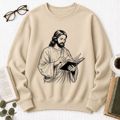 Reading Jesus Softstyle Sweatshirt | Inspiring Reader Gift Sand