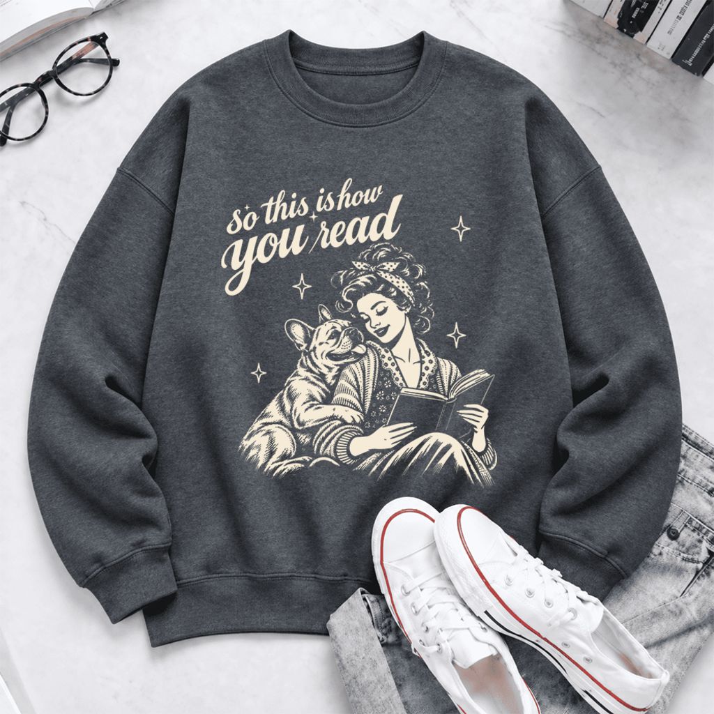 How You Read French Bulldog Softstyle Sweatshirt | Cozy Dog Mom Reader Gift Dark Heather