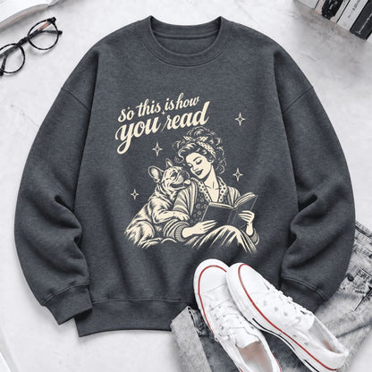How You Read French Bulldog Softstyle Sweatshirt | Cozy Dog Mom Reader Gift Dark Heather