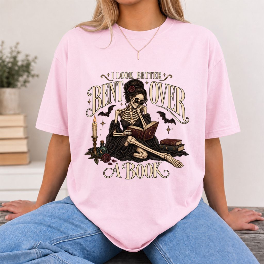 I Look Better Bent Over A Book Printed T-Shirt | Halloween Smut Book Lover Gift Light Pink
