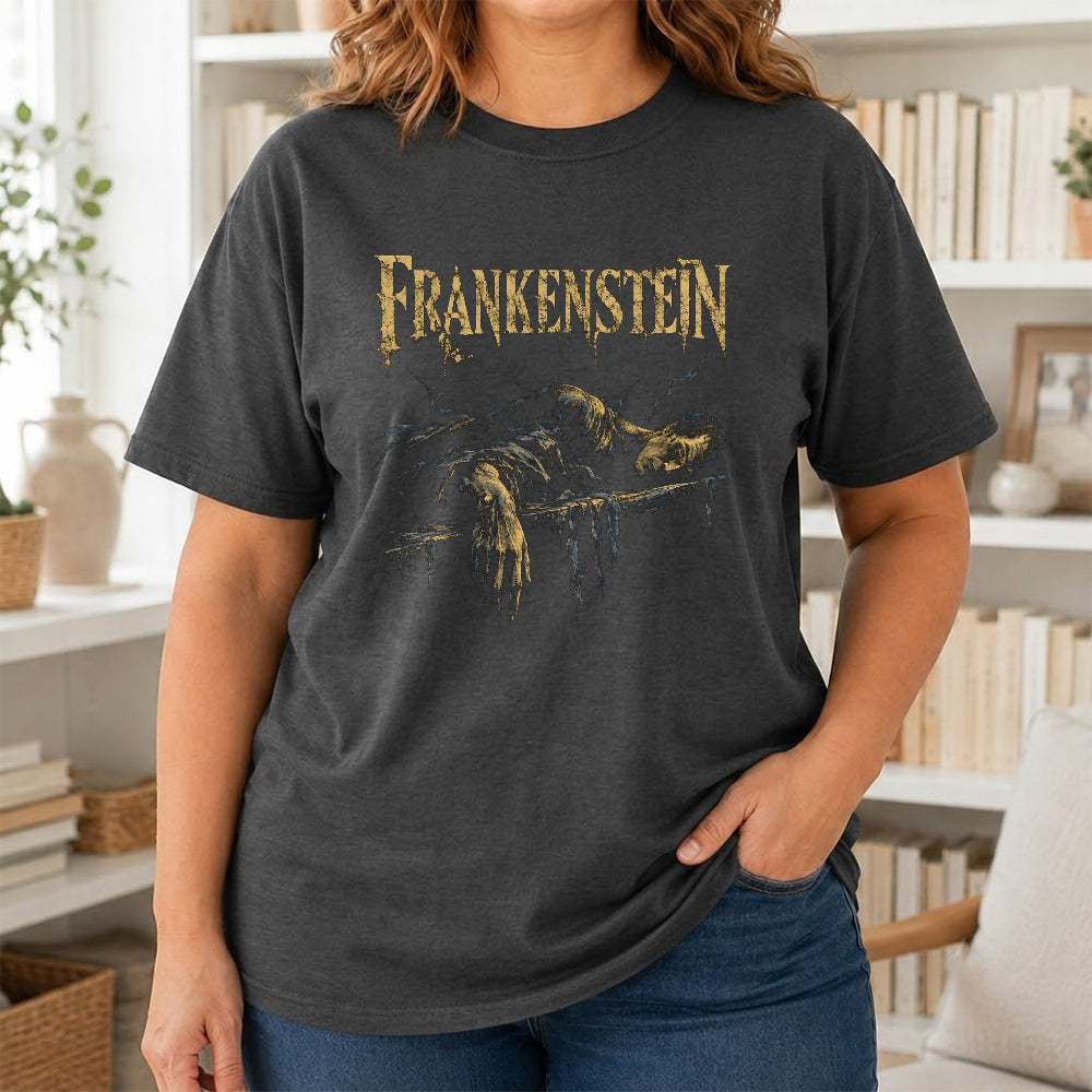 Frankenstein Printed T-Shirt | Halloween Book Lover Gift Dark Heather