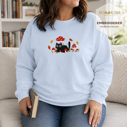 Mushroom Cat Embroidered Sweatshirt | Reader Gift Light Blue