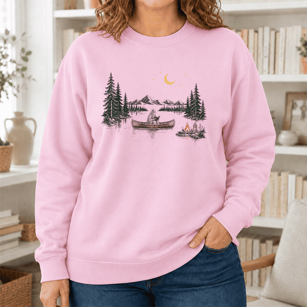 Reading Ghost On The Boat Printed Sweatshirt | Halloween Reader Gift Light Pink