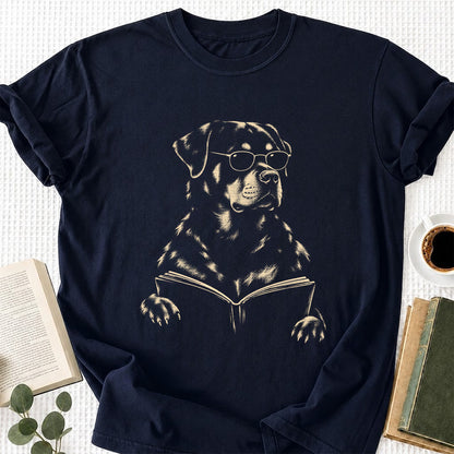 Rottweiler Reading Book Softstyle T-Shirt | Book Lover Gift Navy