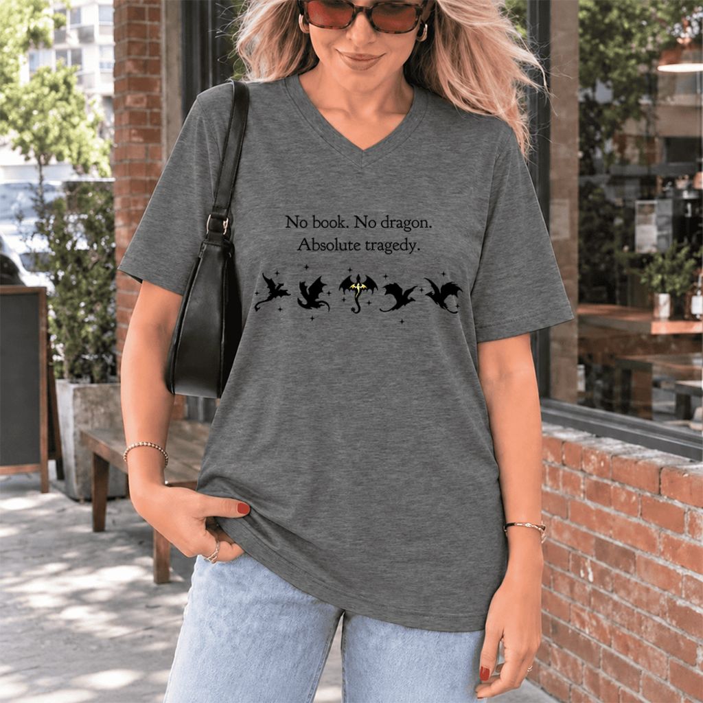 No Book, No Dragon, Absolute Tragedy Ultra-Soft V-Neck | Fantasy Book Lover Gift Deep Heather