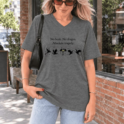 No Book, No Dragon, Absolute Tragedy Ultra-Soft V-Neck | Fantasy Book Lover Gift Deep Heather