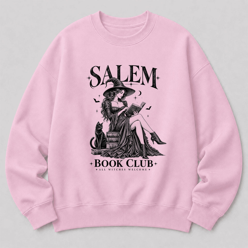 Salem Book Club Printed Sweatshirt | Spooky Book Lover Gift Light Pink