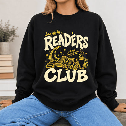 Late Night Readers Club Crewneck Sweatshirt | Reader Gift Black