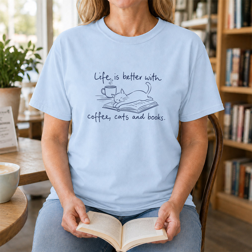 Funny Cats and Books Design Softstyle T-Shirt | Book Lover Gift Light Blue
